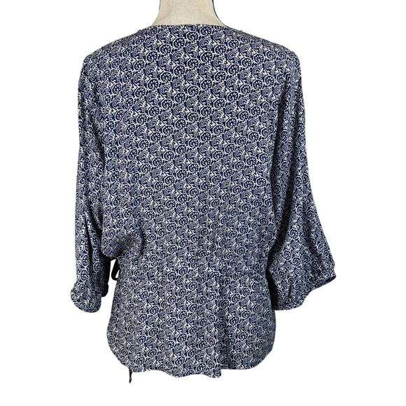 Talbots X-Large Faux Wrap Top Geometric Surplice V-Neck Dolman Elbow Sleeves - Picture 9 of 12